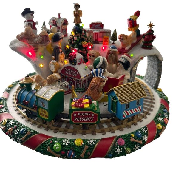 Rare Danbury Mint Shih Tzu Christmas Wonderland Animated Holiday Train Dogs - Picture 3 of 14